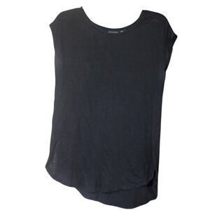 Tahari 100% Linen Boxy Tank Top Black Relaxed Fit Lagenlook Women's Size L